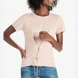 LUCKY BRAND washed lace corset top short Sleeves t-shirt size L